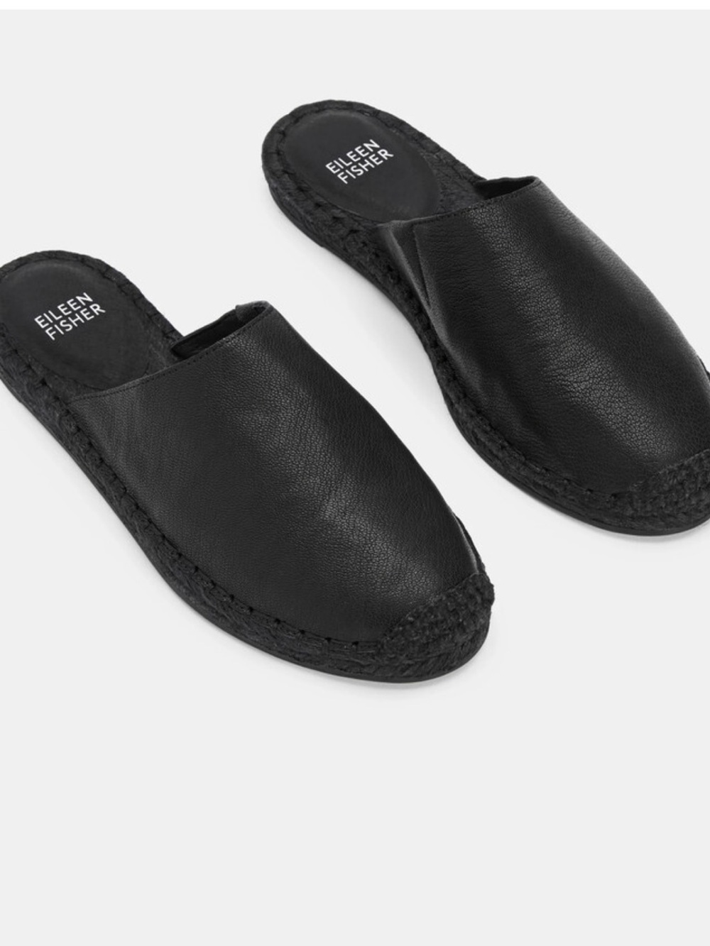 Eileen Fisher Black Kai Tumbled Leather Espadrille Mule Size 8.5